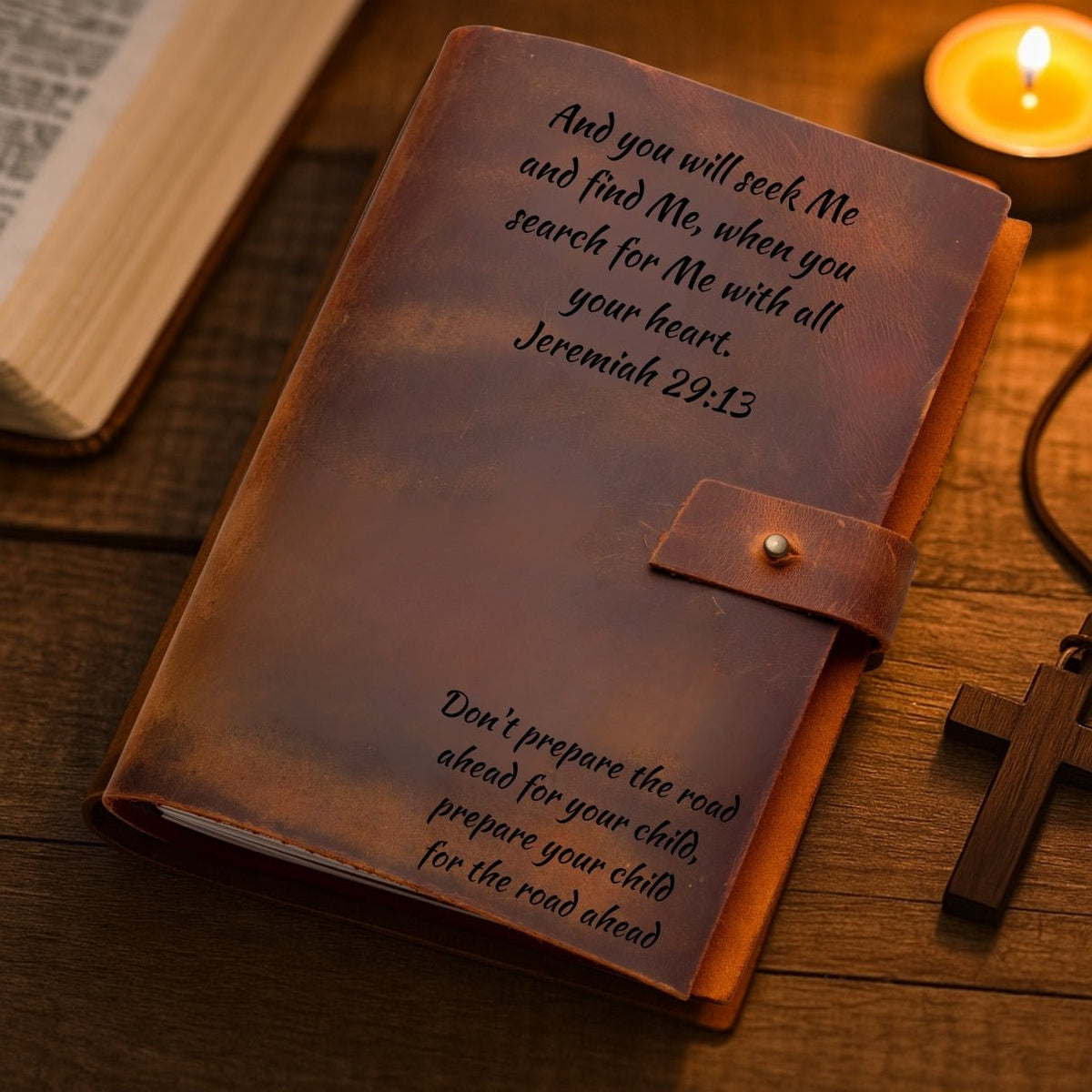 Personalized brown leather journal notebook – custom engraved diary with refillable lined pages, featuring name, monogram, initial, photo, or heartfelt message or text.