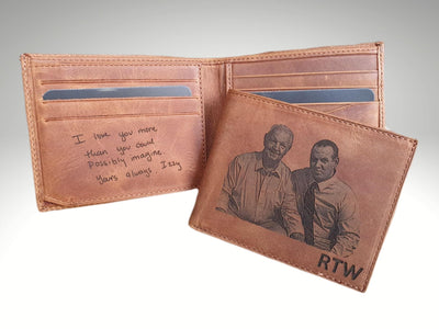 mens leather wallet with custom photo engraving